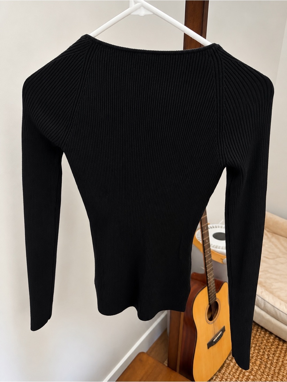 $250 Paige Black Ribbed Long-Sleeve Knit Top - Picture 3 of 5